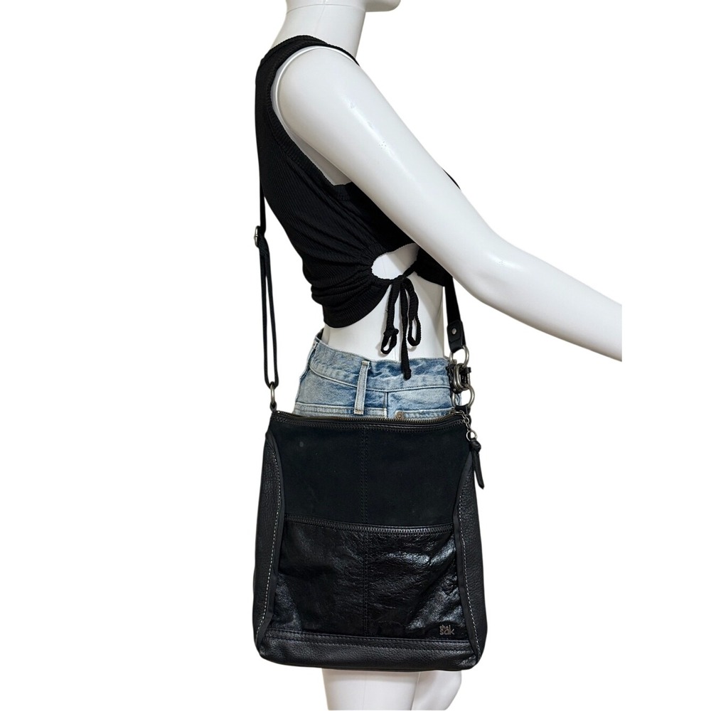 The Sak Iris Black Leather Suede Medium Crossbody Bag